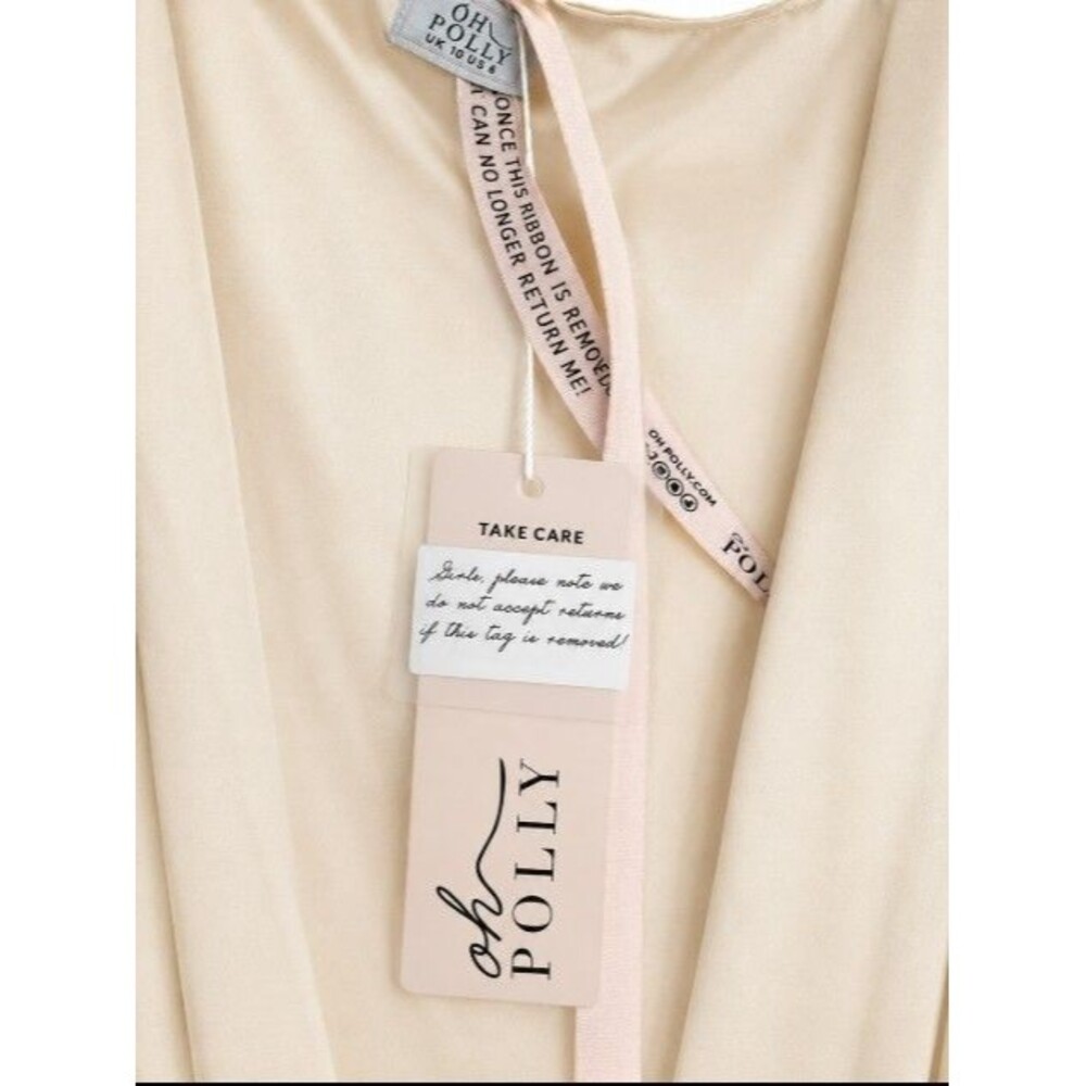 Oh Polly Balloon Sleeve Tie Waist Satin Mini Dress Cream Size US 6 UK 10 - Picture 6 of 7